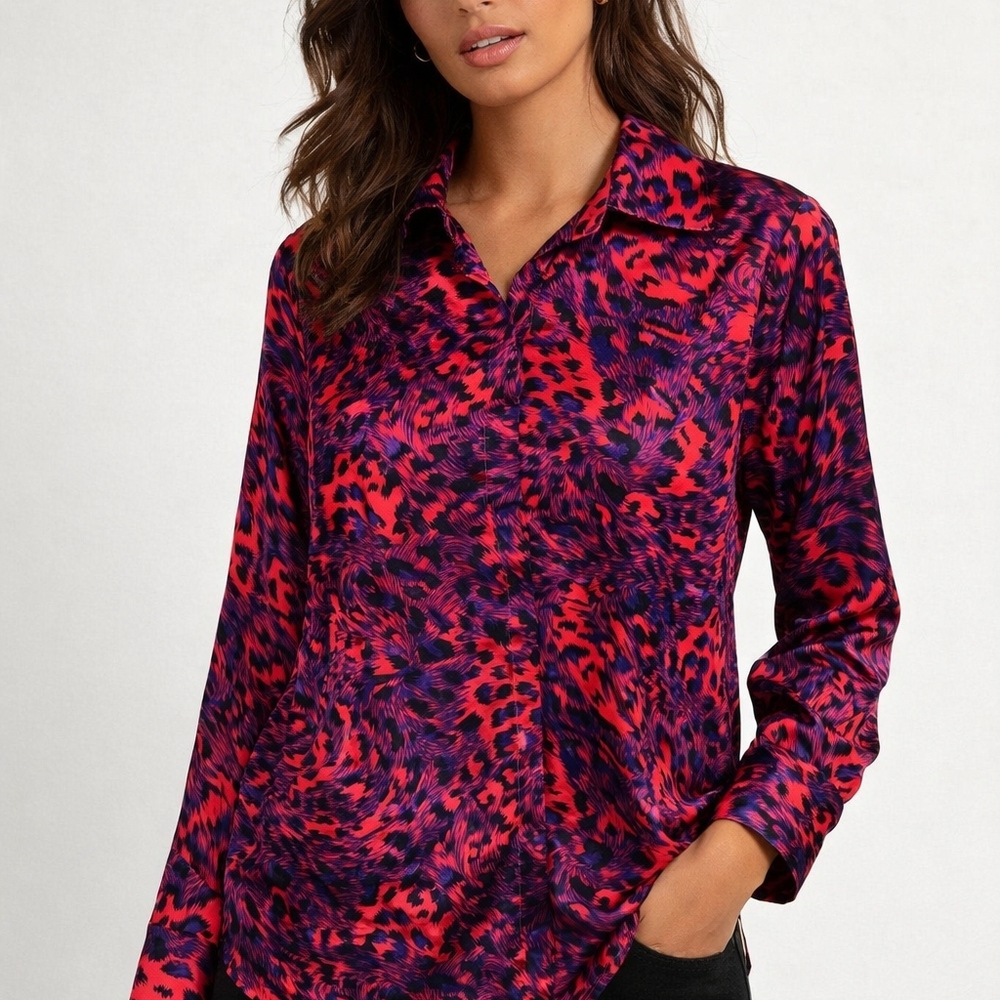Choklate Paris Bold Pink & Purple Animal Print Button-Down Blouse